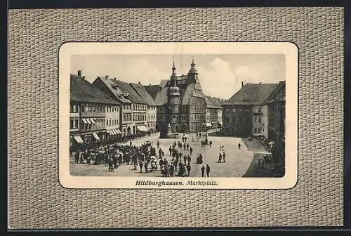 AK Hildburghausen, Menschenmenge auf dem Marktplatz, Passepartout