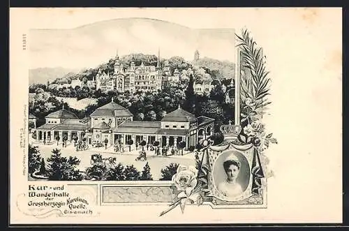 AK Eisenach, Panorama mit Kur- und Wandelhalle der Grossherzogin Karolinen-Quelle