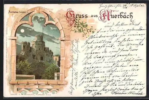 Lithographie Auerbach /Hessen, Das Auerbacher Schloss