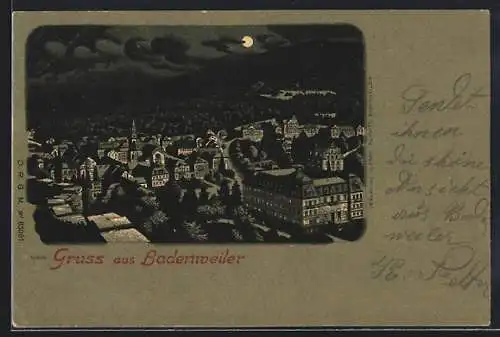 Mondschein-Lithographie Badenweiler, Gesamtansicht bei Nacht