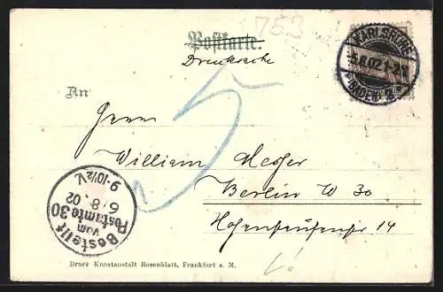 Lithographie Weissenstein / Pforzheim, Wasserfall unter einer Brücke