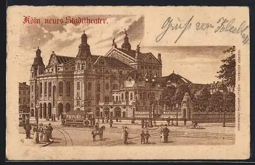 Lithographie Köln-Neustadt, Strassenbahn am neuen Stadttheater