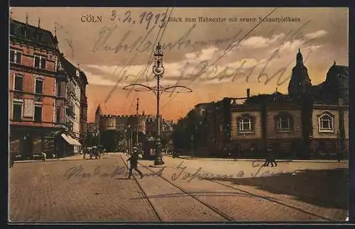 AK Köln, Blick zum Hahnentor mit neuem Schauspielhaus, Strassenbahn