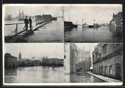 AK Frankfurt a. M., Hochwasser an der Mainbrücke und der Altstadt