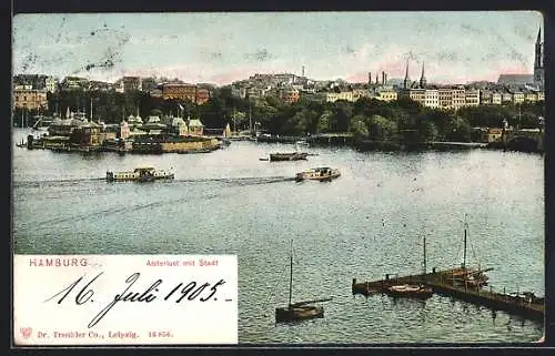 AK Hamburg-St.Georg, Alsterlust mit Stadtpanorama