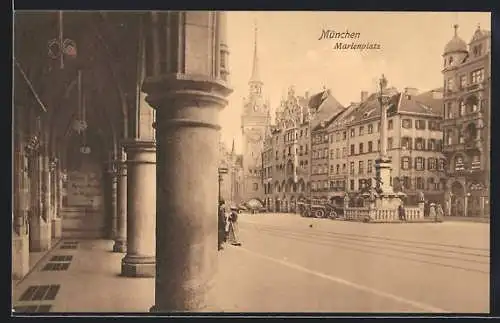 AK München, Marienplatz mit Geschäften