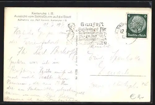 AK Karlsruhe, Blick vom Schlossturm