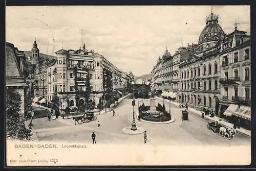 AK Baden-Baden, Leopoldplatz aus der Vogelschau