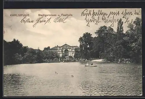 AK Karlsruhe, Stadtgartensee und Festhalle