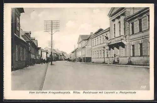 AK Mitau, Poststrasse mit Lazarett und Postgebäude