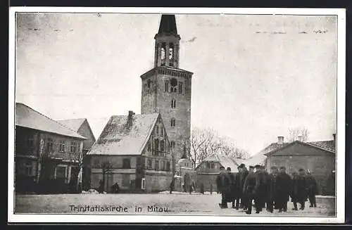 AK Mitau, Soldaten vor der Trinitatiskirche im Winter