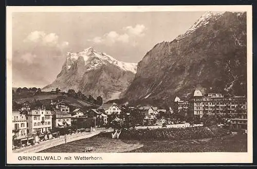 AK Grindelwald, Ortsansicht mit Wetterhorn