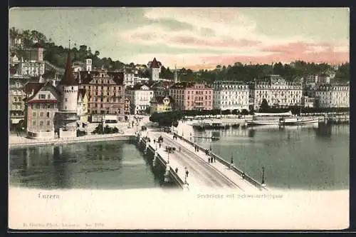 AK Luzern, Seebrücke mit Schweizerhofquai im Abendrot, um 1900