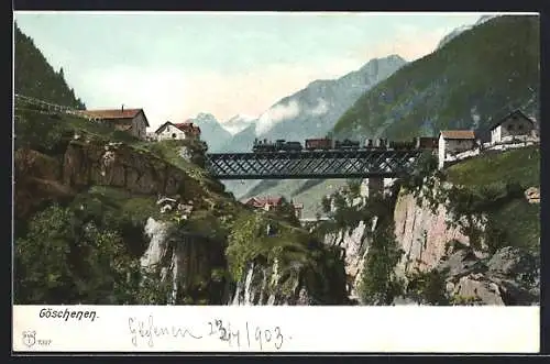 AK Göschenen, Brücke der schweizer Eisenbahn