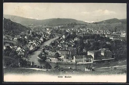 AK Baden, Stadtansicht aus der Vogelschau