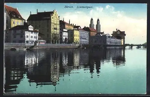 AK Zürich, Limmatquai mit Hotel Schweizerhof