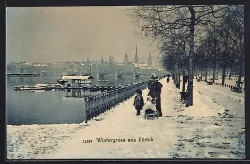 AK Zürich, Ortsansicht im Winter