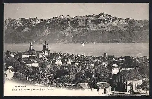 AK Lausanne, Stadtansicht mit Bergpanorama