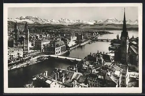 AK Zürich, Stadtansicht mit Alpenpanorama