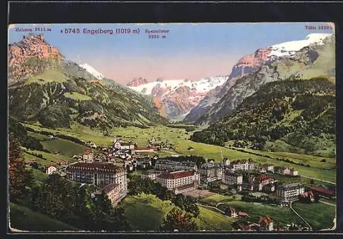 AK Engelberg, Ortsansicht mit Hahnen, Spannörter u. Titlis