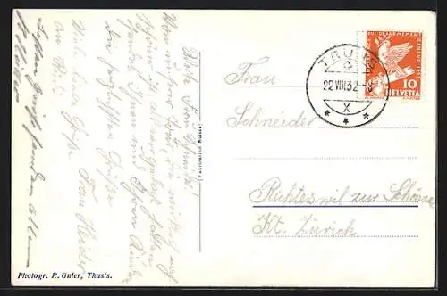 AK Truns, Ortsansicht mit Bergpanorama