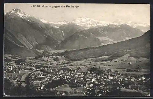 AK Glarus, Blick über die Stadt gegen die Freiberge