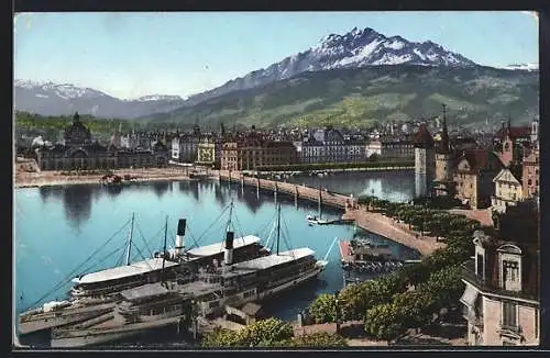 AK Luzern, Seebrücke und Pilatus