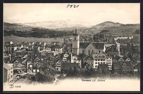 AK Gossau, Teilansicht mit Kirche