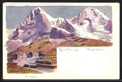 Künstler-AK Wengernalp-Scheidegg, Wengernalpbahn und Kleine Scheidegg