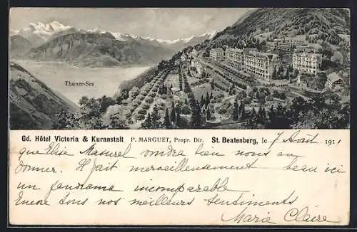 Künstler-AK St. Beatenberg, Gd. Hotel Victoria & Kuranstalt am Thuner-See