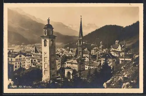 AK St. Moritz, Teilansicht mit Kirche