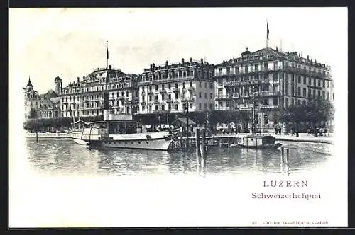 AK Luzern, Schweizerhofquai mit Dampfer