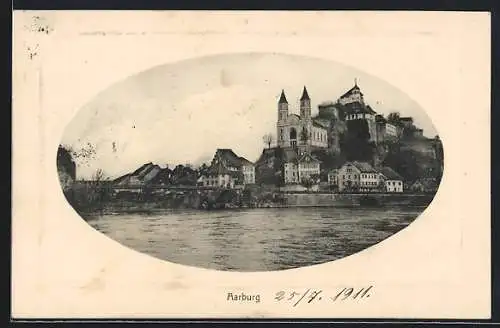 Präge-AK Aarburg, Uferpartie mit Kirche