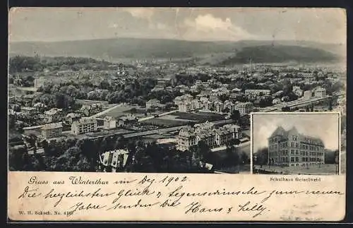 AK Winterthur, Ortsansicht und Schulhaus Geiselweid