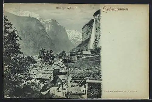 AK Lauterbrunnen, Staubbachfall mit Panorama