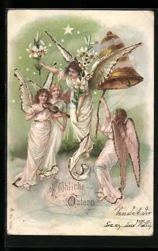 AK Osterengel spielen Geige und läuten eine Glocke