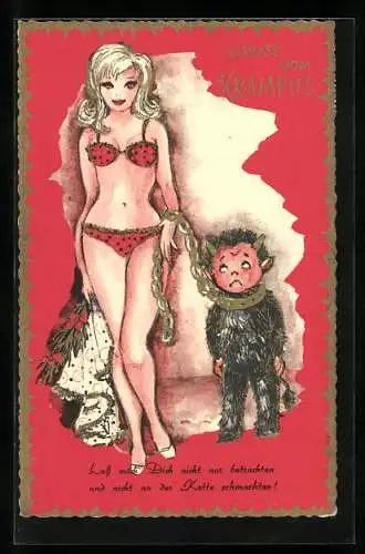 AK Lass mich Dich nicht nur betragten und nicht an der Kette schmachten!, Krampus in Ketten von einer Frau gehalten