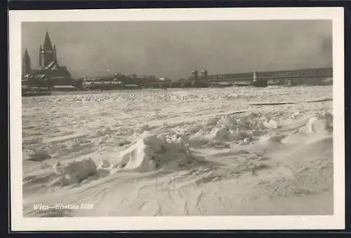 AK Wien, Eisstoss an der Reichsbrücke 1929