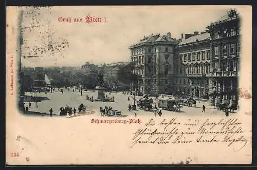 AK Wien, Pferdebahn am Schwarzenberg-Platz