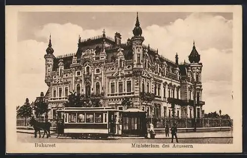 AK Bukarest, Ministerium des Äusseren und Pferdebahn