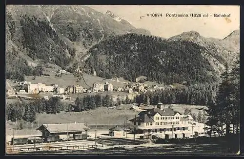 AK Pontresina, Ortsansicht mit dem Bahnhof