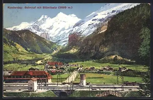 AK Kandersteg, Bahnhof mit Blümlisalp