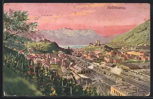 AK Bellinzona, Ortsansicht mit Bahnhof