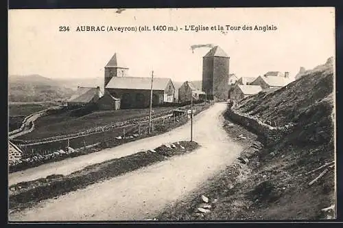 AK Aubrac /Aveyron, L`Eglise et la Tour des Anglais