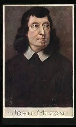 Künstler-AK Dichter, John Milton im Portrait mit seitlichem Blick