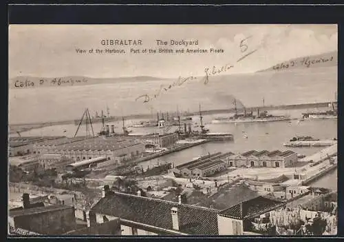 AK Gibraltar, The Dockyard, Harbour with Part of the British and American Fleets