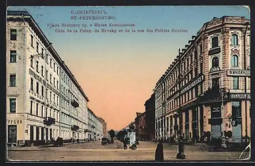 AK St.-Pétersbourg, Coin de la Persp. de Nevsky et de la rue des Petites Ecuries