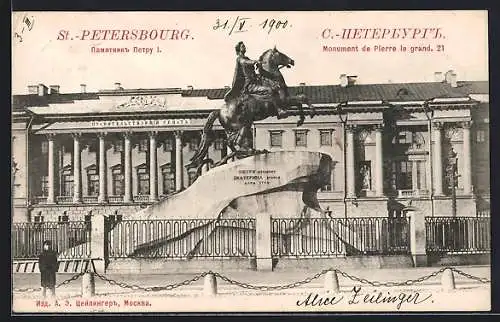 AK St. Petersbourg, Monument de Pierre le grand, Reiterstandbild