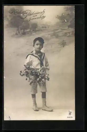 Foto-AK RPH Nr. 2457 /6: Junge im Matrosenkostüm mit Blumenstrauss