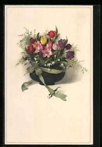 Künstler-AK Meissner & Buch (M&B) Nr. 2186: Vase mit Blumen